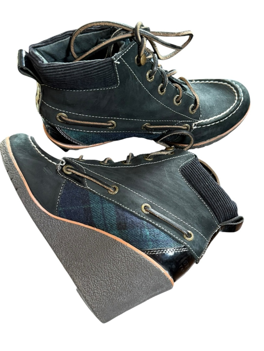Sperry Top-Sider Waypoint Wedge Ankle Boots Plaid Leather 5M - Picture 6 of 9